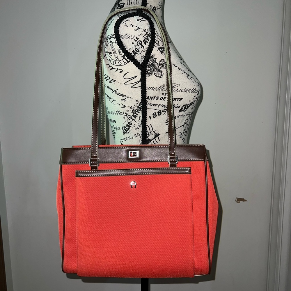 Etienne Aigner Orange Tote with Structured Design and Textured Finish